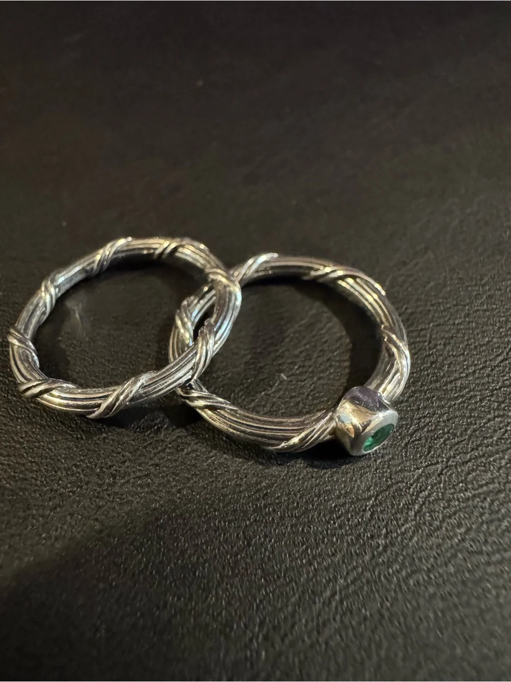 Peter Thomas Roth Sterling Silver and Emerald Slim Band Set